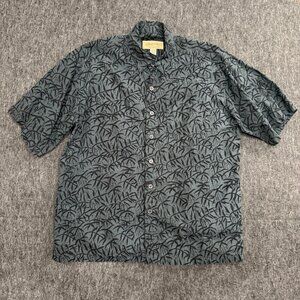 Johari West Shirt Mens XL Black Blue Geometric Cotton Casual Hawaiian Button Up